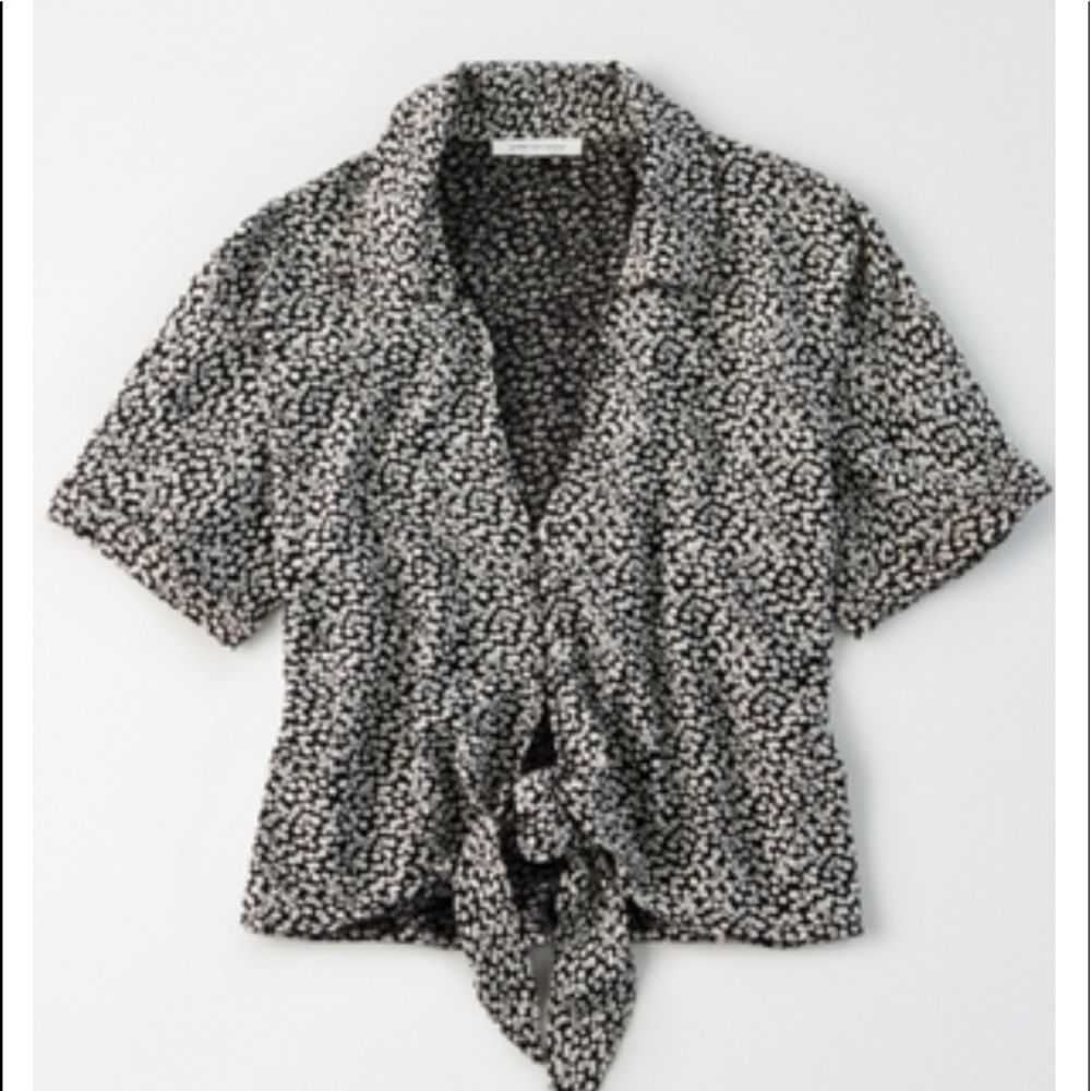 AE button down tie front floral top